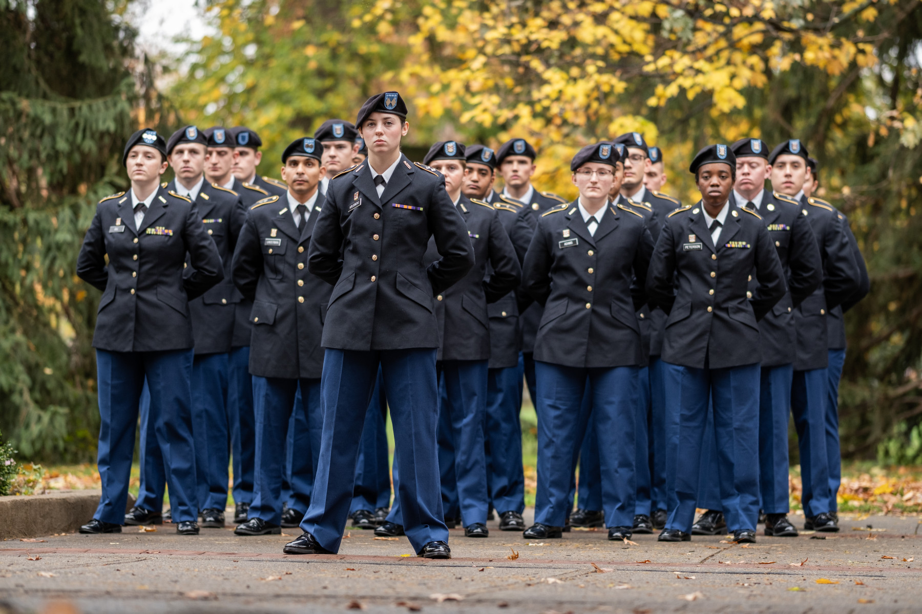 Cadets stand at attention on Ohio State University campus.