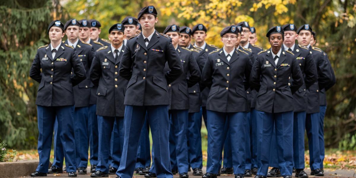 Cadets stand at attention on Ohio State University campus.